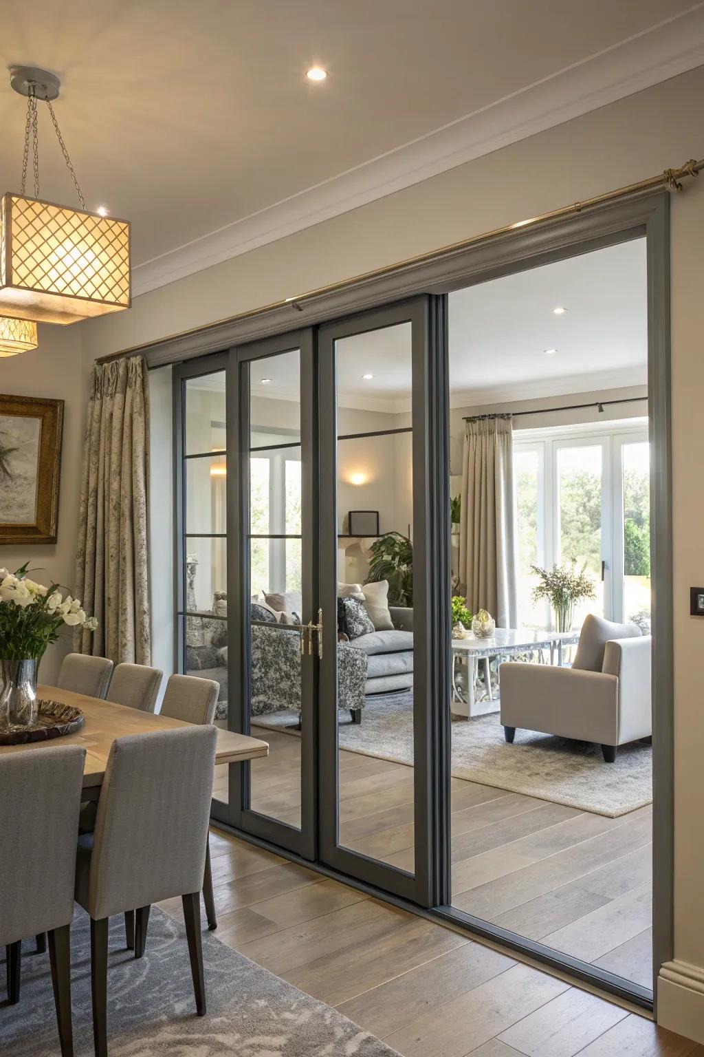 Sliding doors offer flexible separation between rooms.
