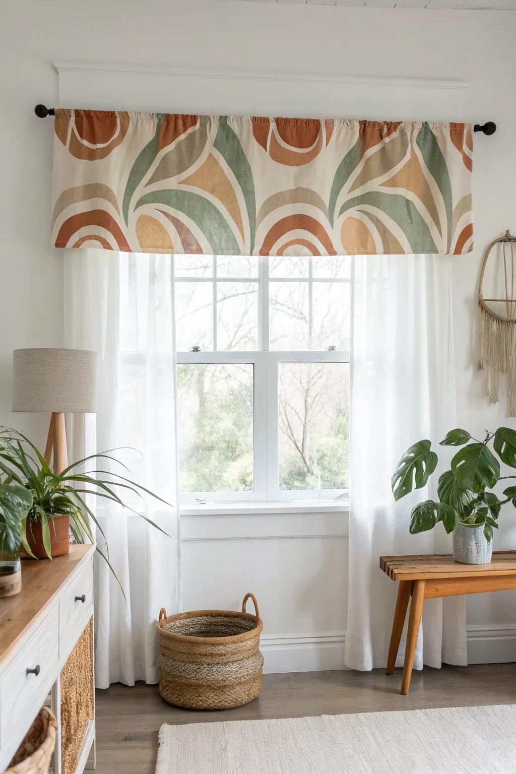 Elevate your space with a custom painted valance that blends minimalist charm with boho flair.