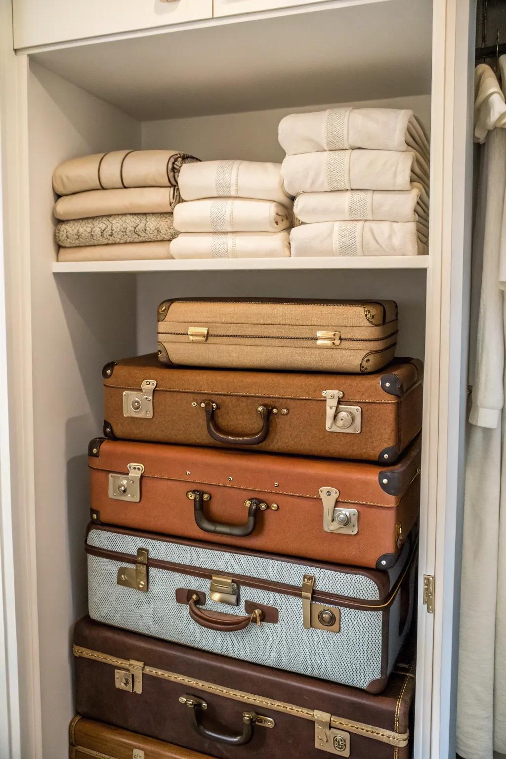 Make use of linen closet space for discreet suitcase storage.