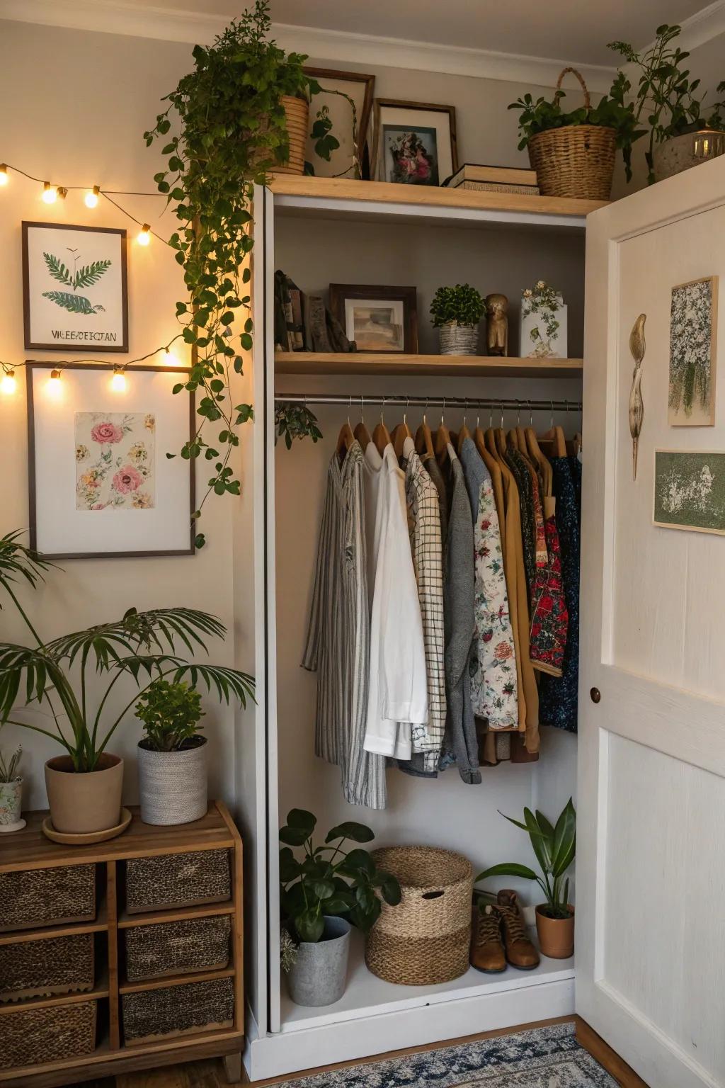 Decorative elements add charm and personality to closet spaces.