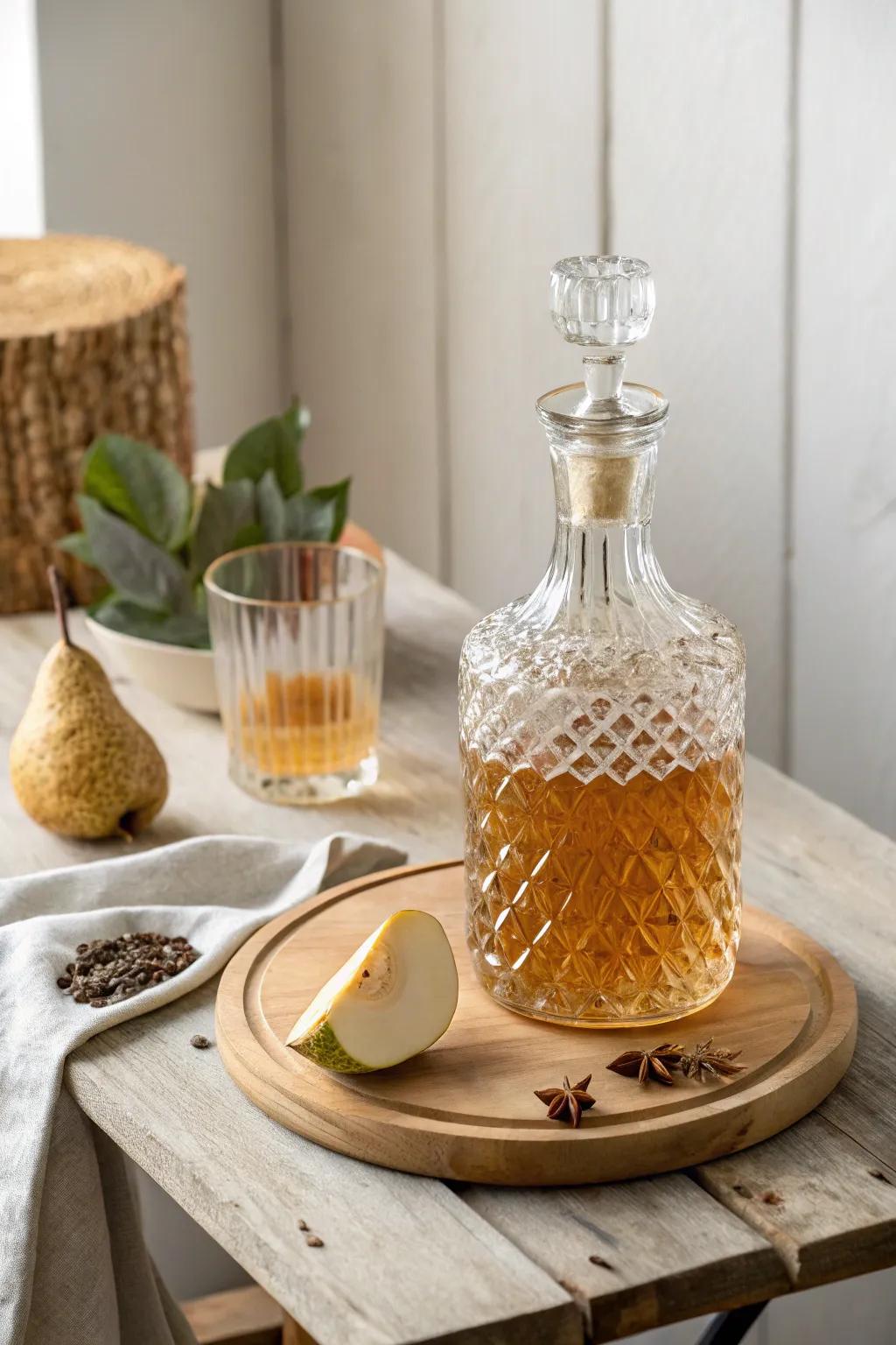 Elevate your autumn evenings with the warm elegance of Chai-Pear Brandy.