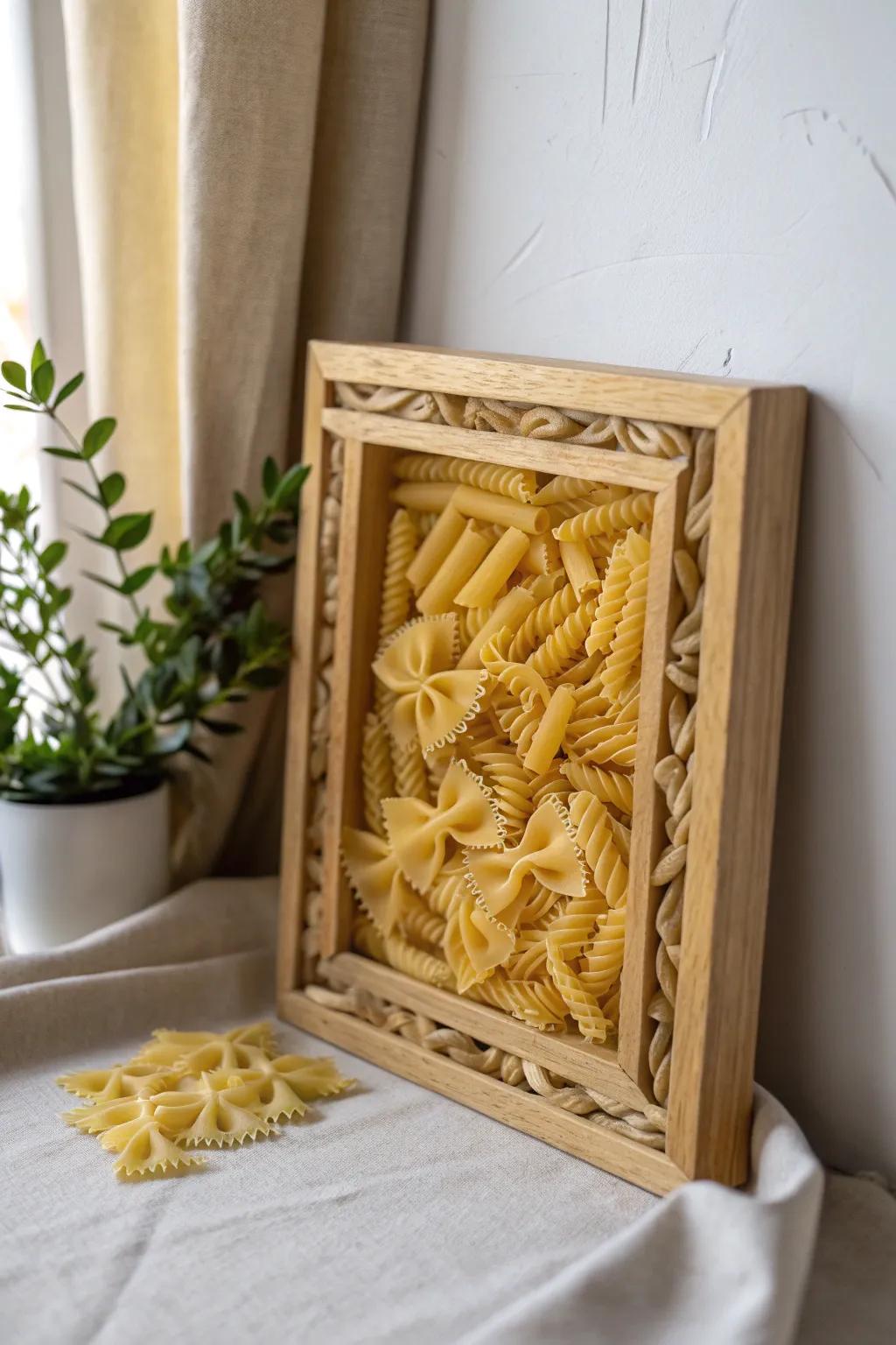 Transform your wall with the charm of Italy! 🌿 Craft a unique pasta art frame that blends Scandinavian minimalism with a boho twist. #DIYDecor #PastaArt