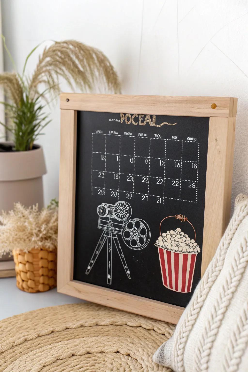 Countdown to cozy outdoor movie nights with this charming chalkboard calendar!