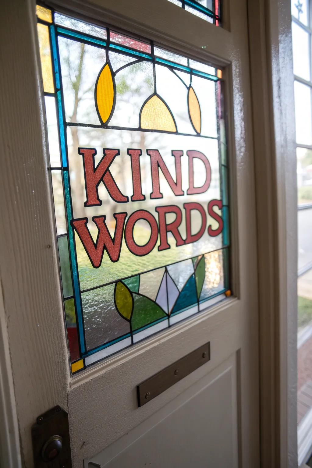 A stained glass effect window creates a stunning kindness focal point.