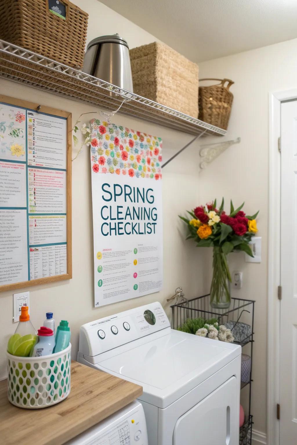 A practical bulletin board with a spring cleaning checklist.