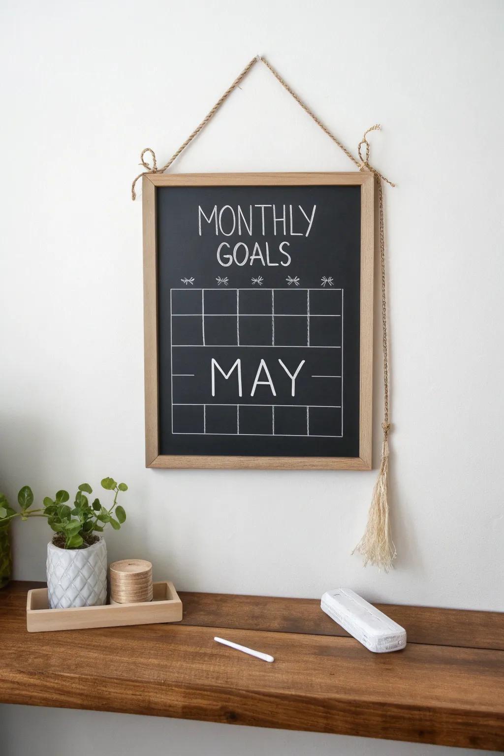 Set your sights on success this May with a beautifully crafted chalkboard calendar. #MonthlyGoals #MinimalistLiving