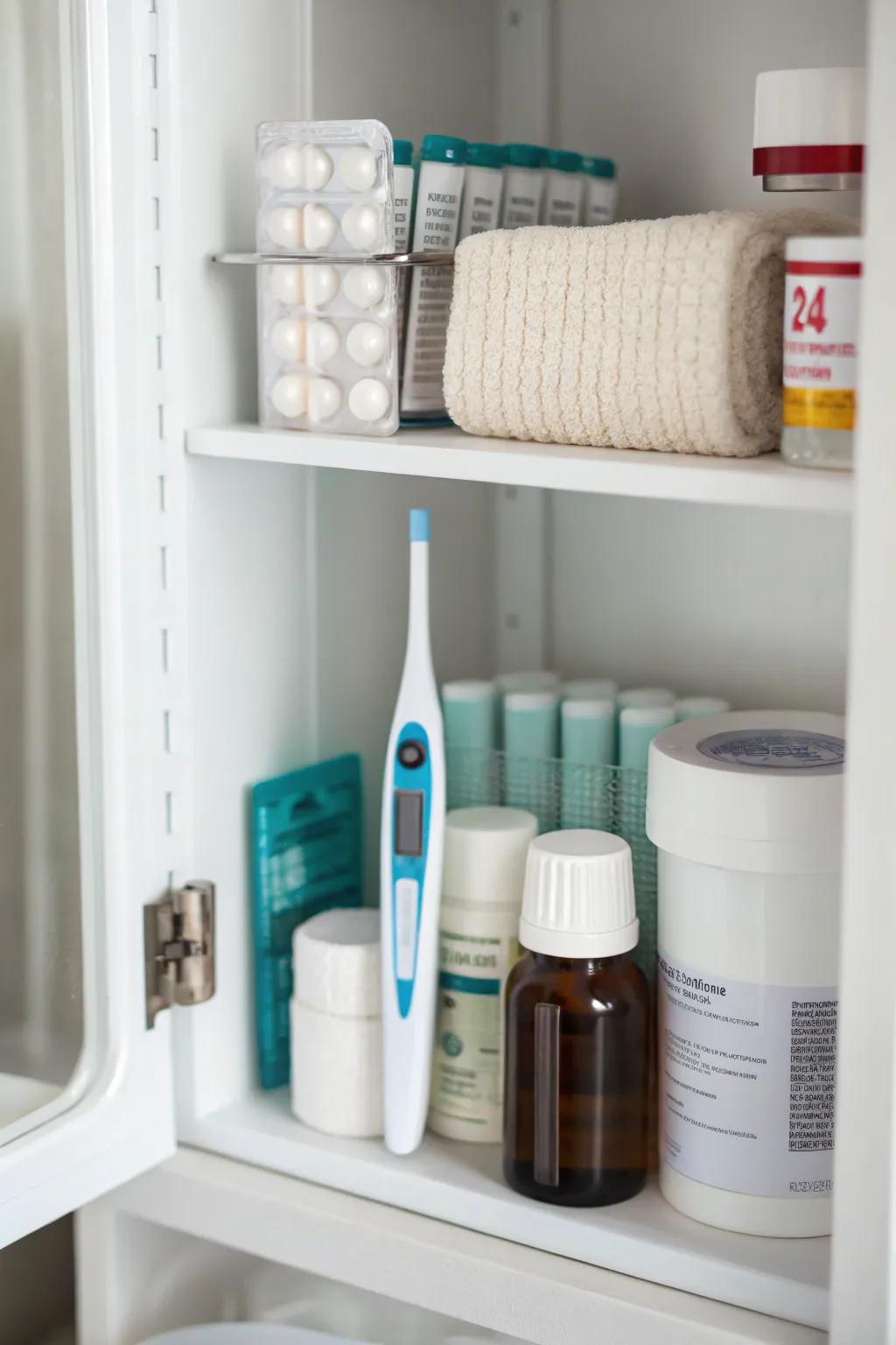 Minimalism in medicine cabinets fosters tranquility and efficiency.