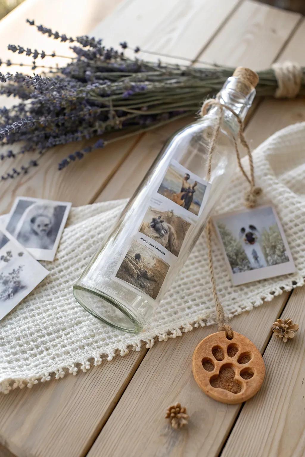 Cherish your pet's love with a timeless message in a bottle.