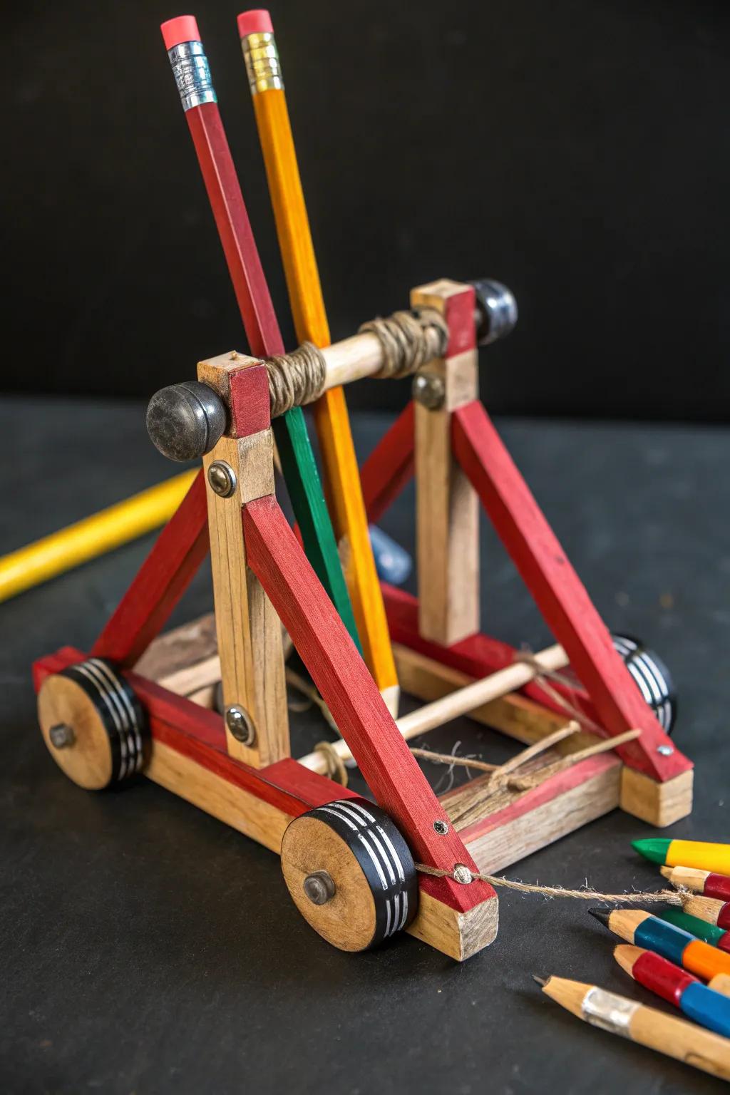 Transform your old pencils into a bold statement of creativity with this upcycled mini catapult!