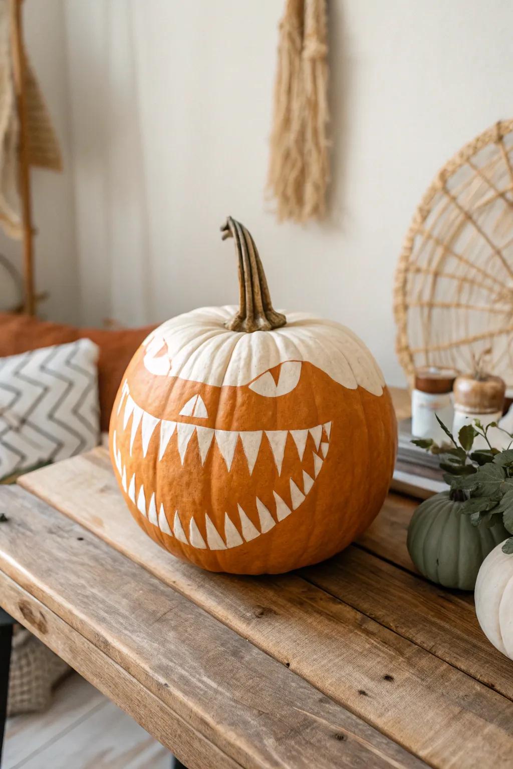 Embrace the playful side of autumn with this fang-tastic pumpkin creation!