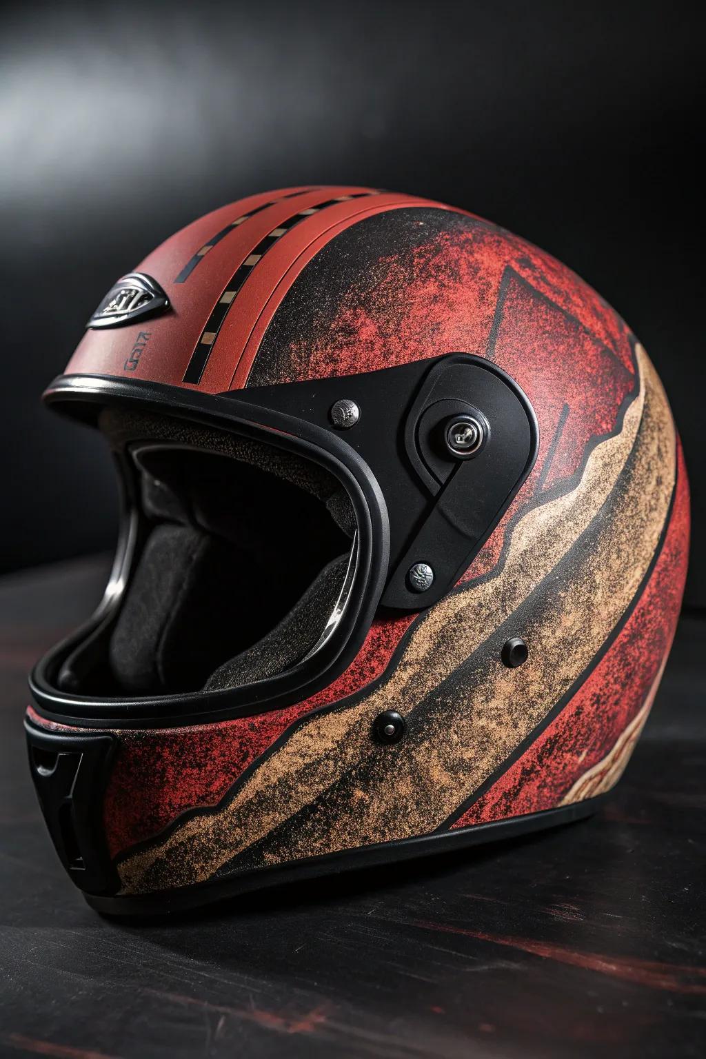 Bold textures meet craftsmanship: Discover the art of helmet painting with rugged elegance.