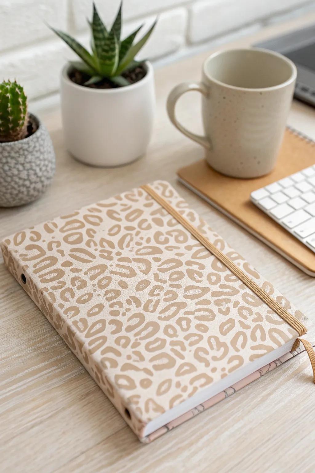 Embrace the wild allure of leopard prints for a chic and playful desk vibe.
