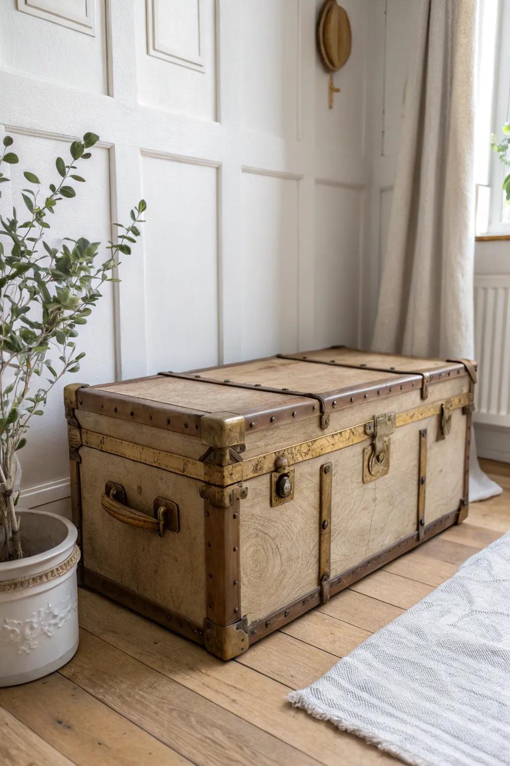 Elevate your space with a touch of gilded glamour—transform your old trunk into a captivating treasure.