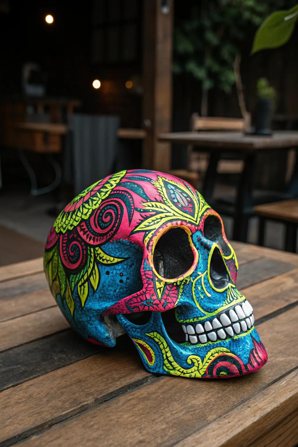 Groovy Vibes: Experience the '70s revival with this bold tie-dye skull masterpiece.