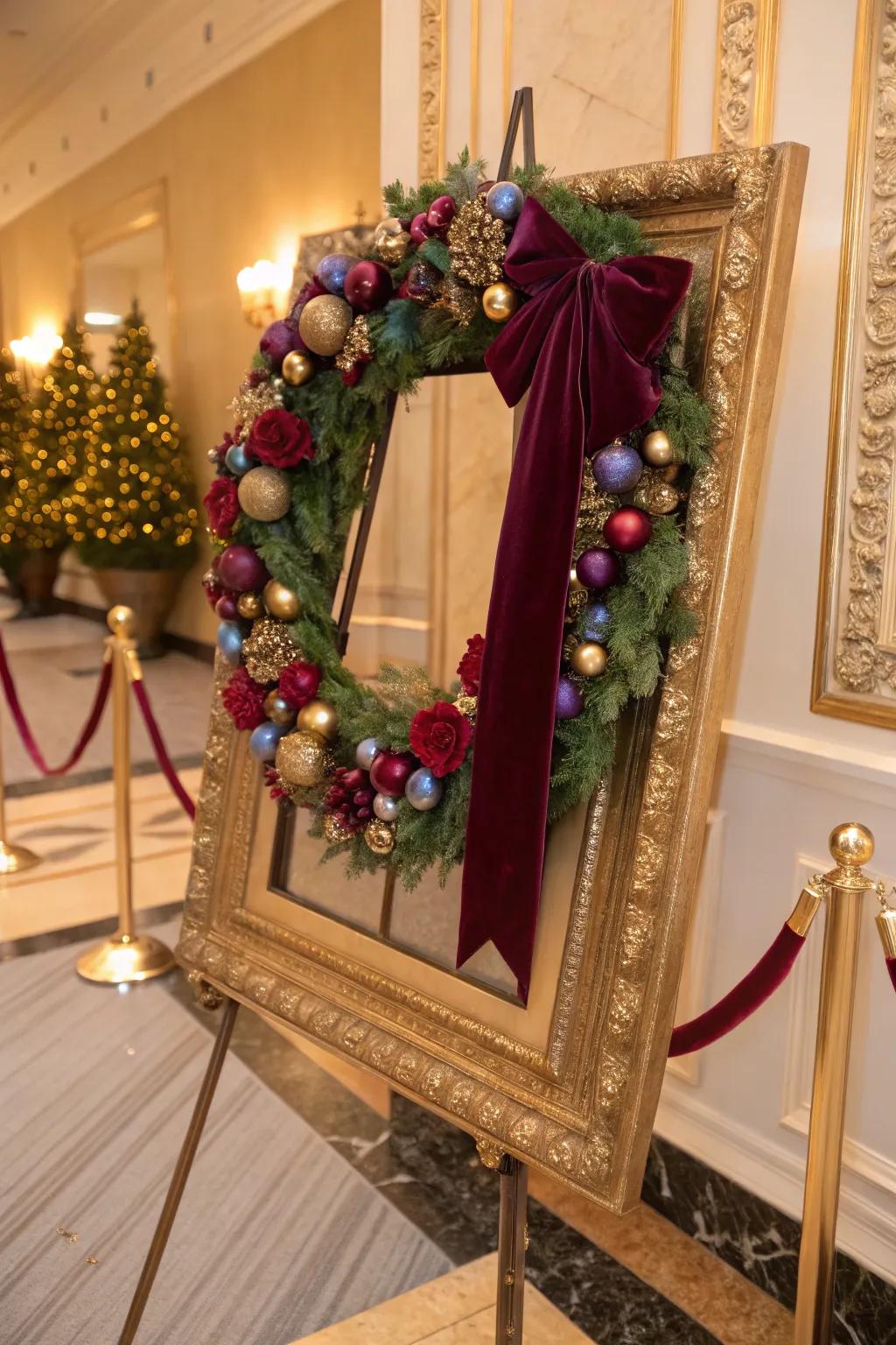 Indulge in luxury with a velvet and jewel-themed wreath.