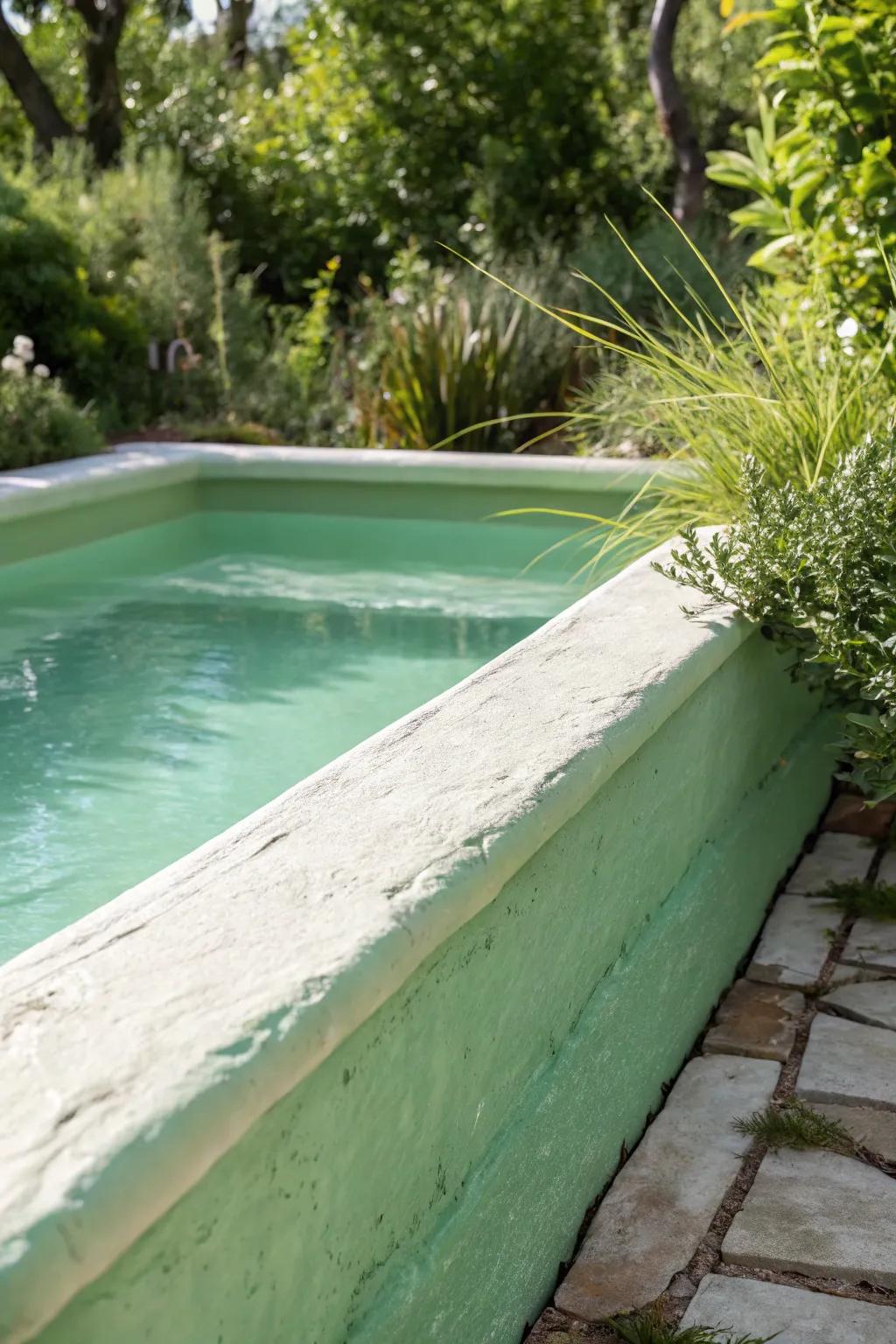 Dive into serenity with this lush green pool coping, a perfect blend of nature and craftsmanship.