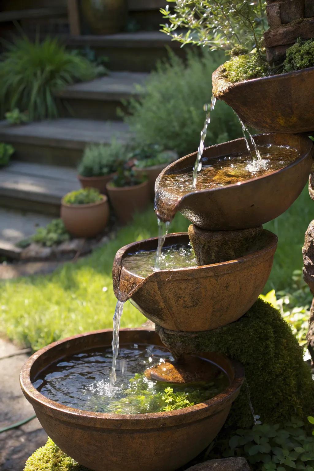 Transform your space with a charming Rustic Bowl Cascade—where vintage design meets nature.