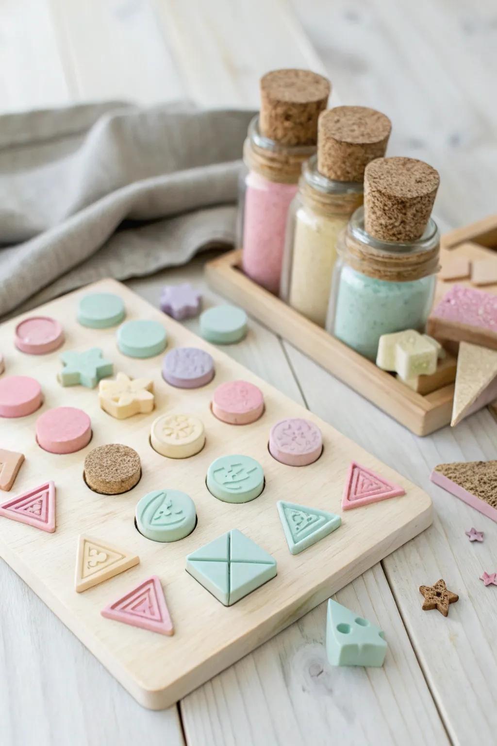 Crafting magic with simple foam stamps – where geometry meets creativity! 🌟 #ScandiBoho #PreschoolArt