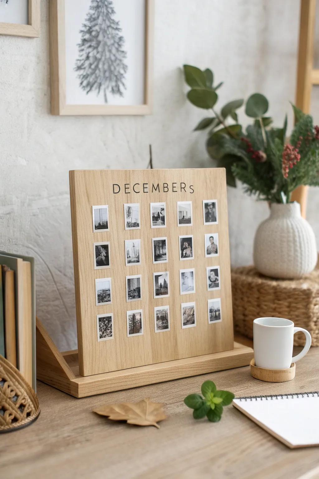 Cherish December moments with a beautifully crafted photo collage calendar. Perfect for adding a touch of nostalgia to your minimalist space.