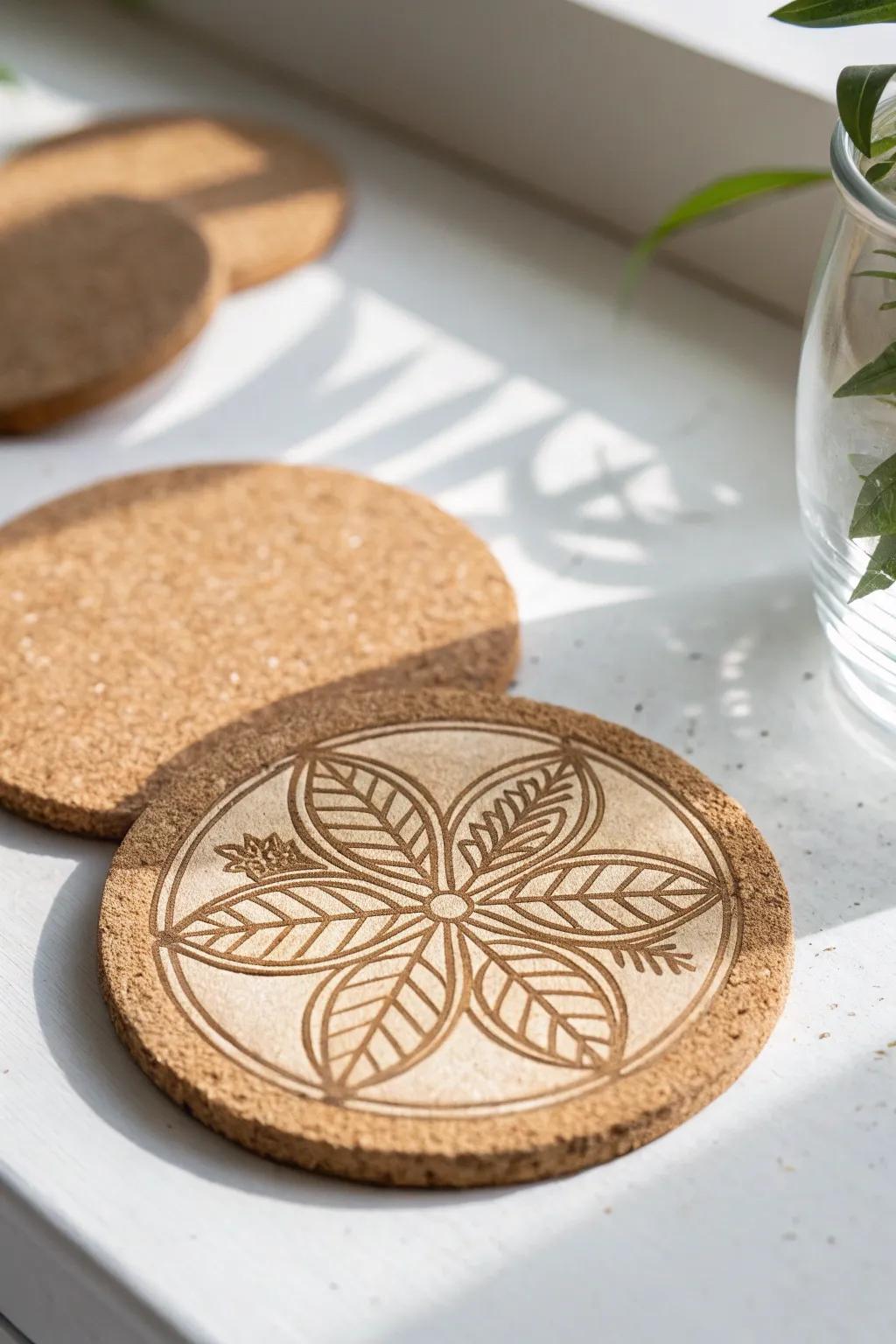 Elevate your quinceañera with these bespoke cork coasters, blending minimalist elegance and boho charm.