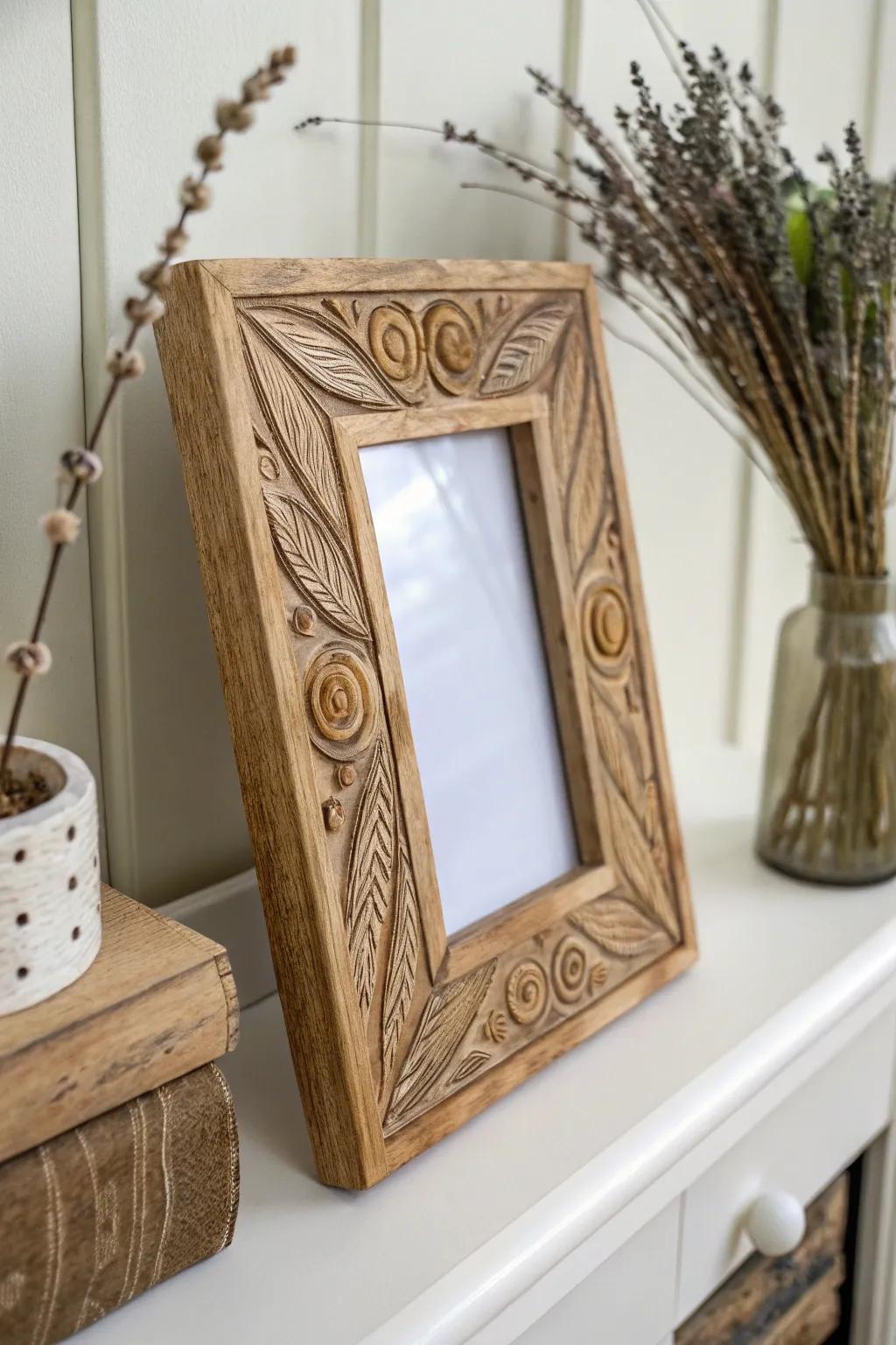 Embrace the cozy charm of nature with this woodland-inspired resin photo frame, where rustic elegance meets minimalist design.