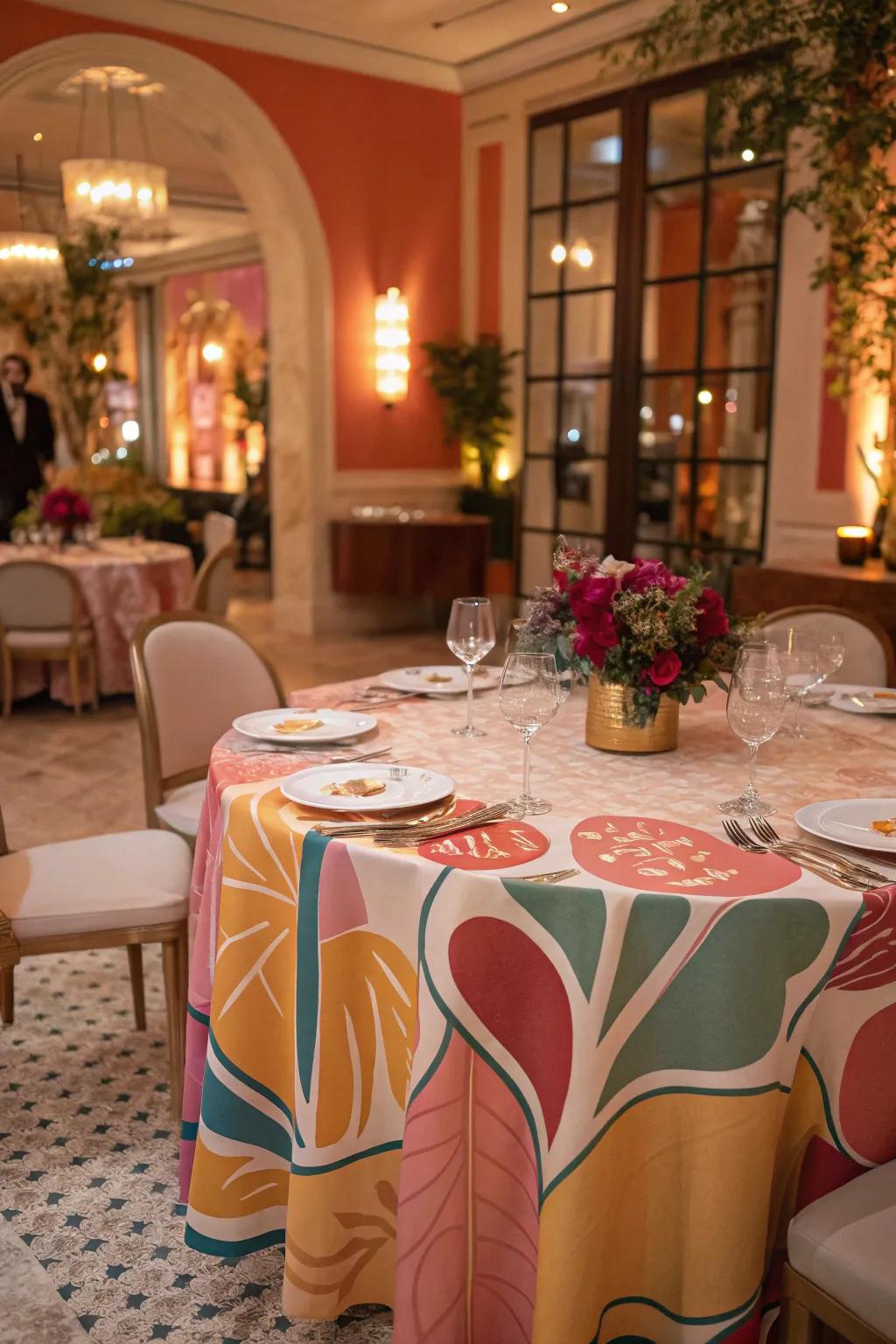 Express your creativity with an artistic tablecloth design.
