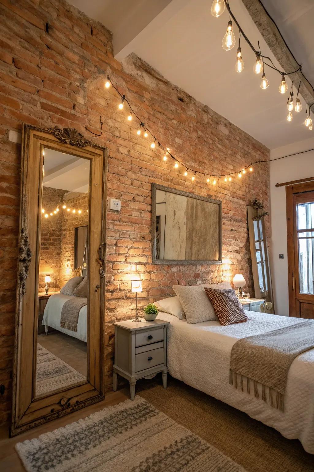 Vintage mirrors adding charm and elegance to the rustic setting.