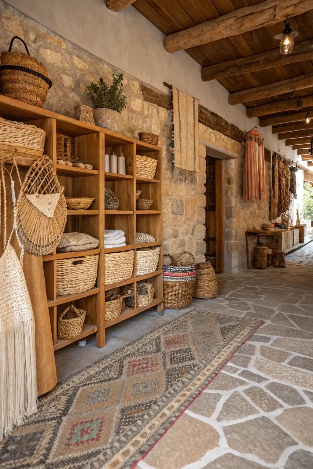 Natural textures bring depth and warmth to this rustic shop.