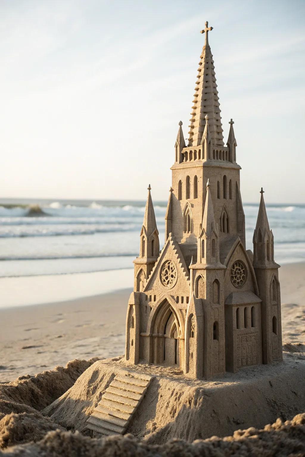 Embrace the grandeur of Gothic design with a sandcastle masterpiece, where simplicity meets intricate craftsmanship.