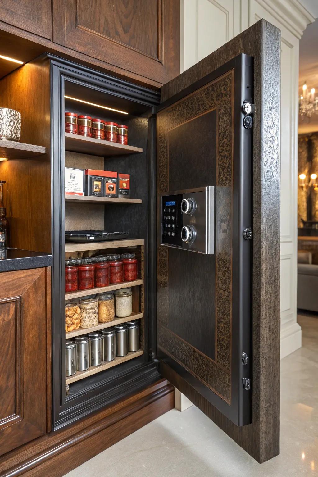 Discover the art of subtle security with a hidden wall safe behind a beautifully crafted kitchen cabinet.