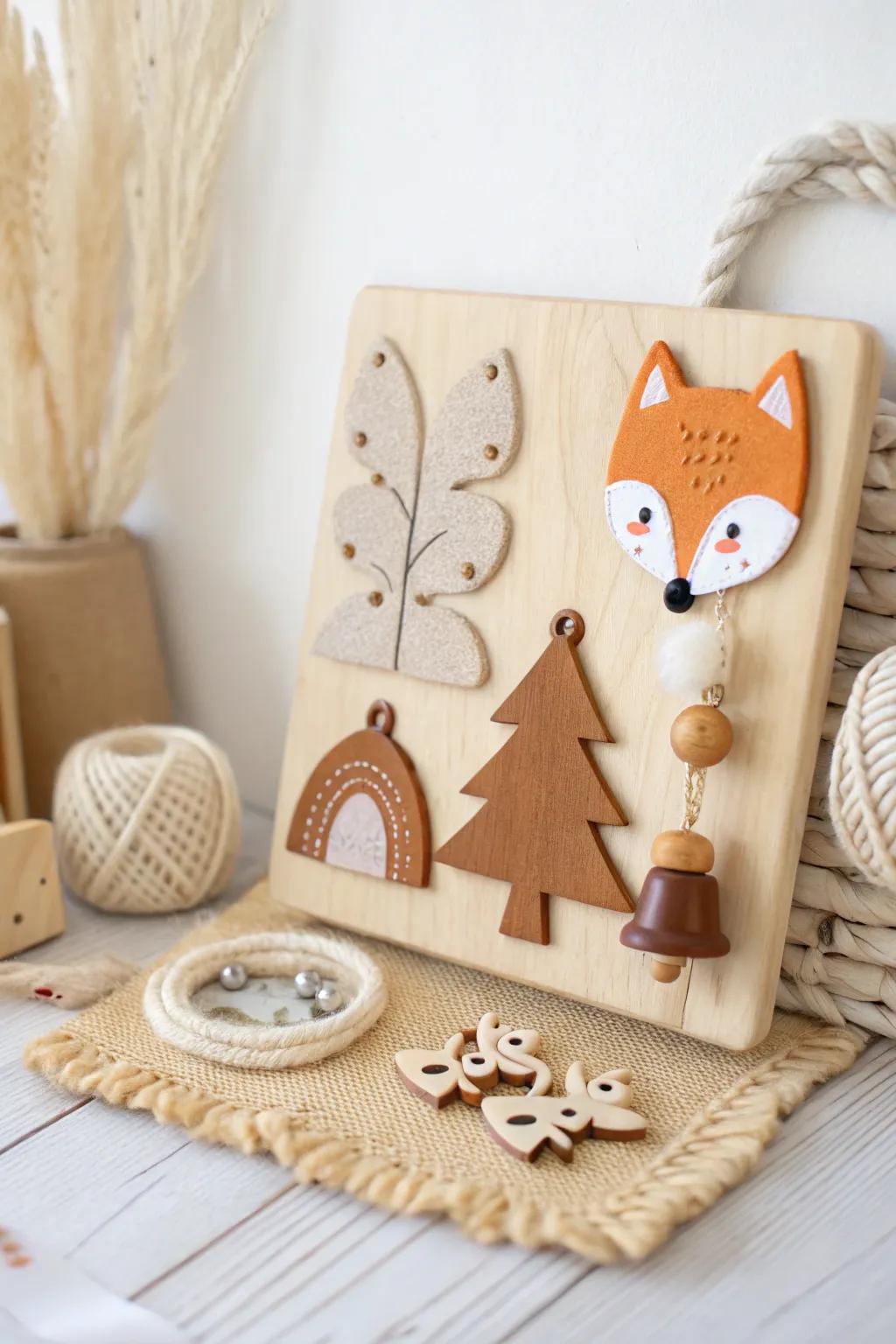 Crafting joy through personalized sensory experiences: a woodland-themed sensory board for little explorers.