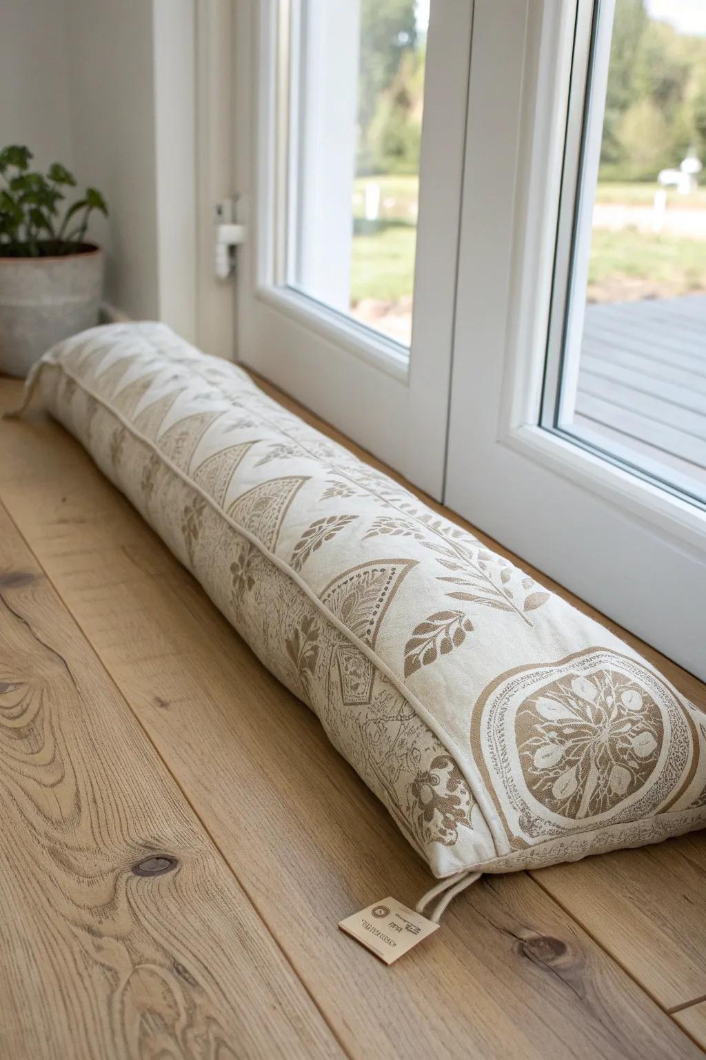 Keep your home cozy with this elegant, handmade draft stopper, perfect for adding a touch of warmth and style.