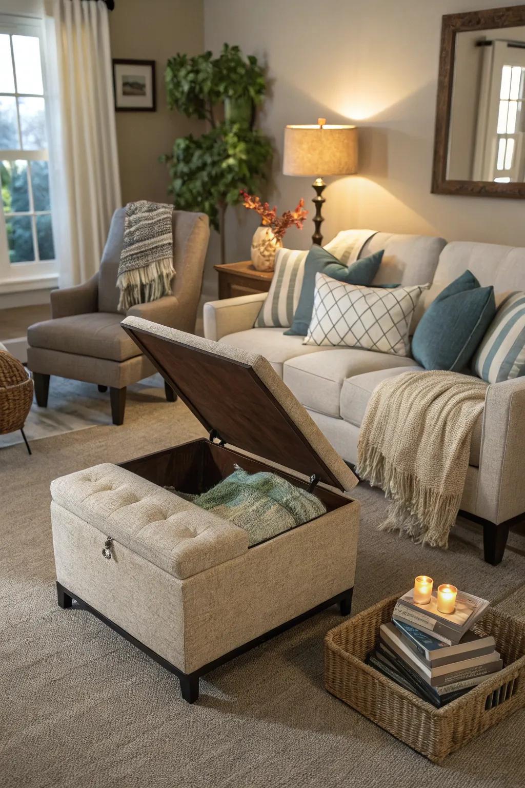 Storage ottomans provide hidden, stylish options for storing sheets.