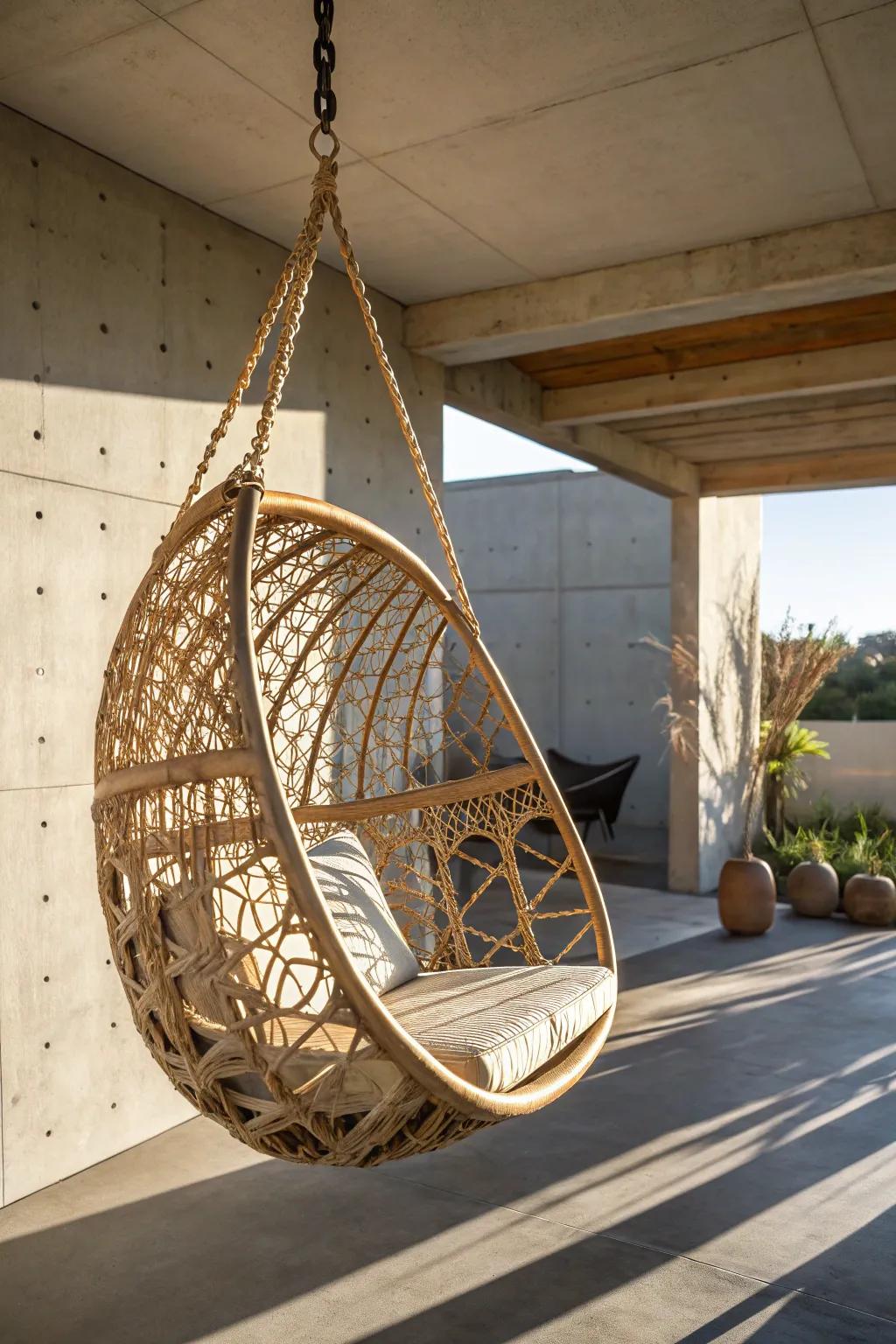 Elevate your patio with the ultimate statement piece: a handcrafted hanging chair that blends comfort and craftsmanship.