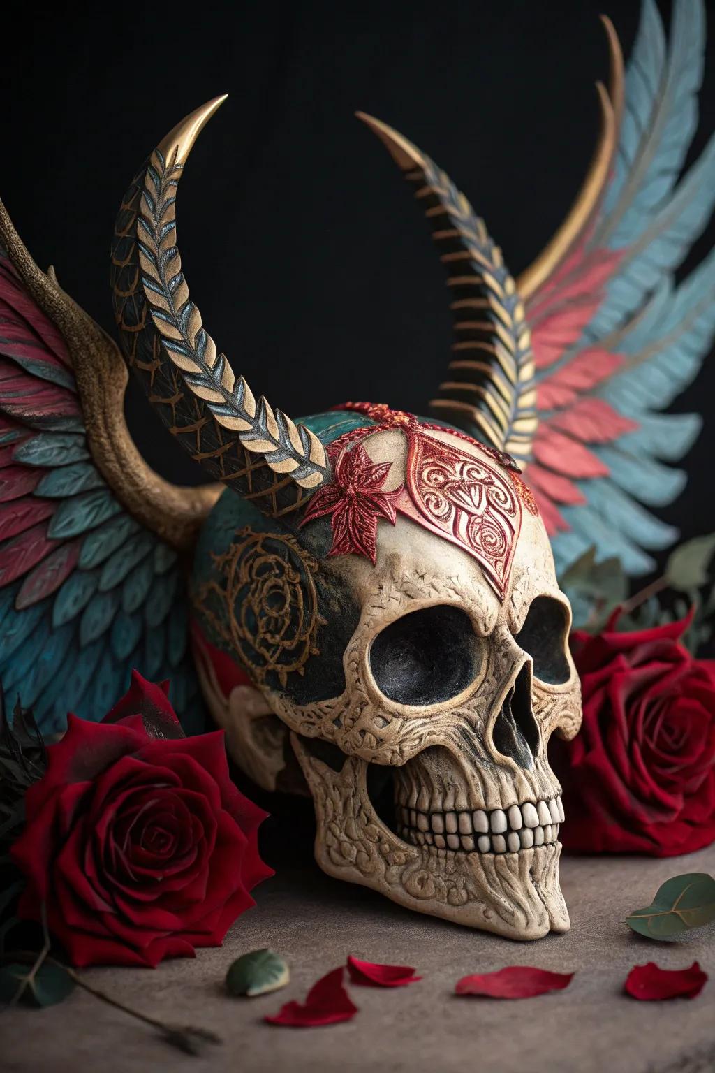 Unleash your imagination with this fantasy creature skull masterpiece.