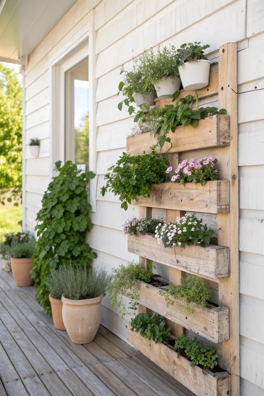 Transform your garden with a chic Pallet Planter Wall—where minimalism meets nature's beauty.