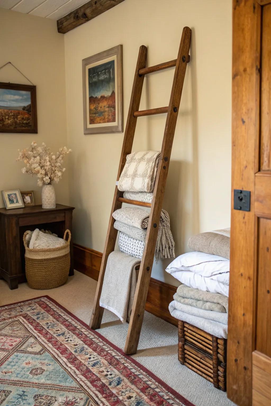Combine charm and functionality with a cozy blanket ladder.