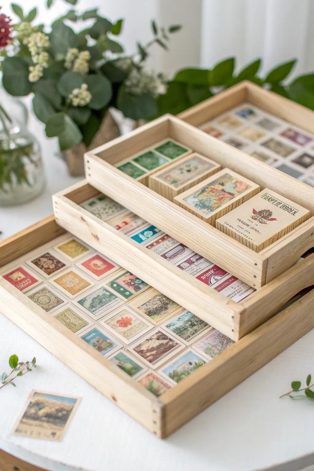 Transform your stamp collection with elegant stackable trays for the ultimate in minimalist organization.