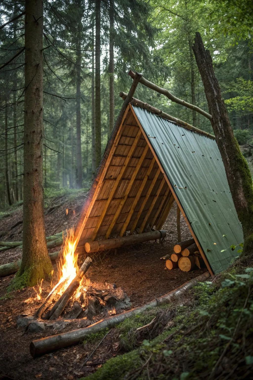 Embrace the warmth of nature with this expertly crafted Reflective Lean-To.