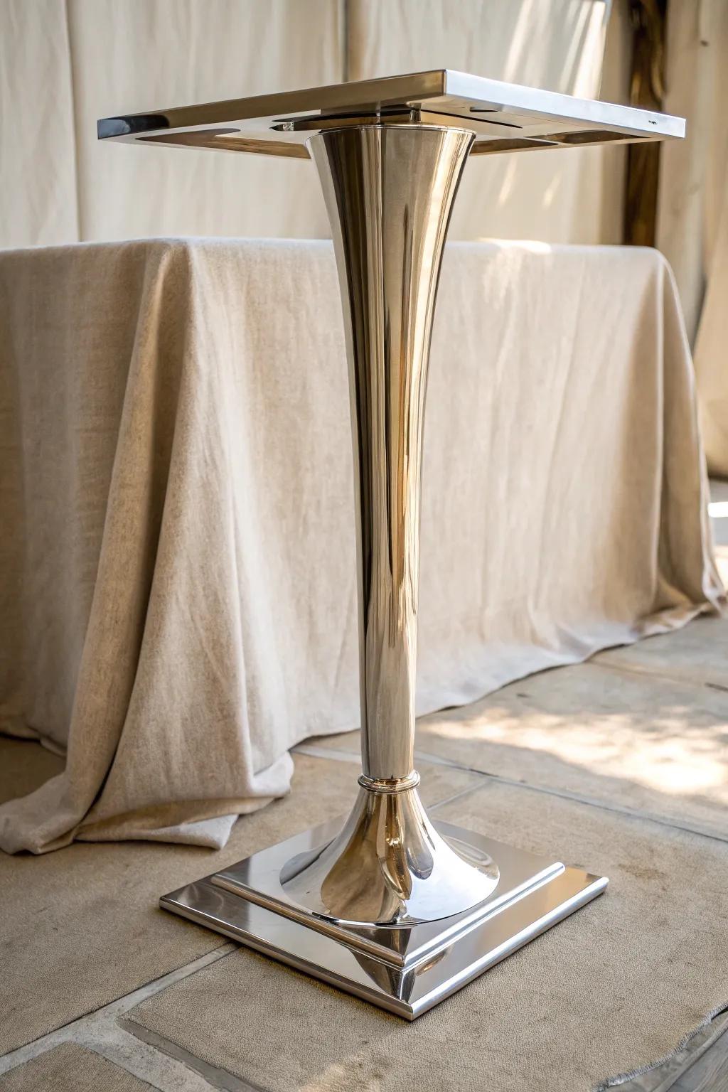 Elevate your space with the refined elegance of polished stainless steel table legs.
