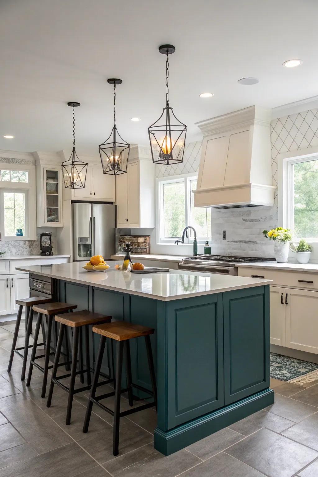A contrasting island adds depth and interest to this kitchen.