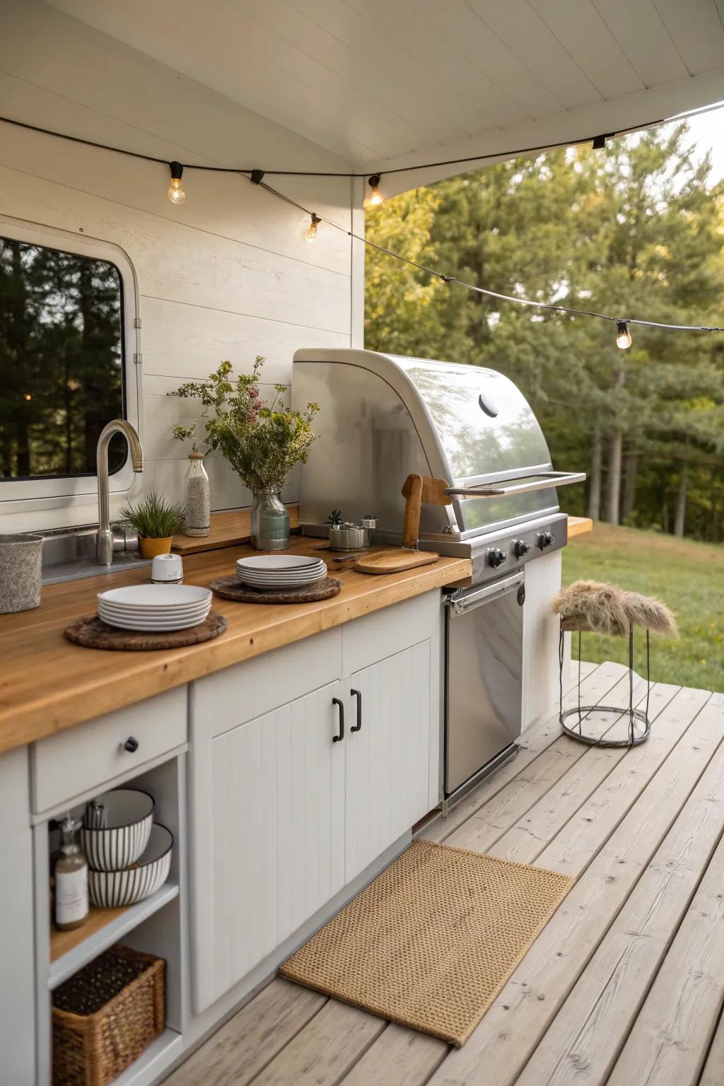 Elevate your al fresco dining experience with a minimalist outdoor kitchen, where nature meets craftsmanship.