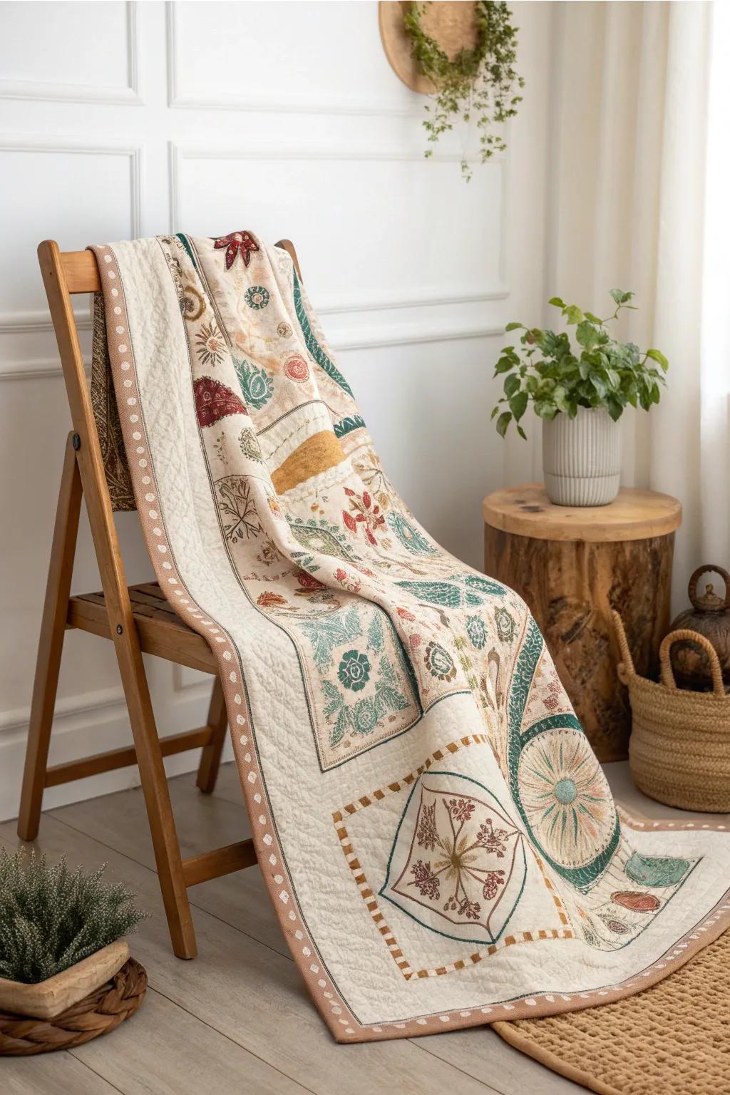 Embark on a cultural journey with every stitch: A quilt that weaves stories from around the world.