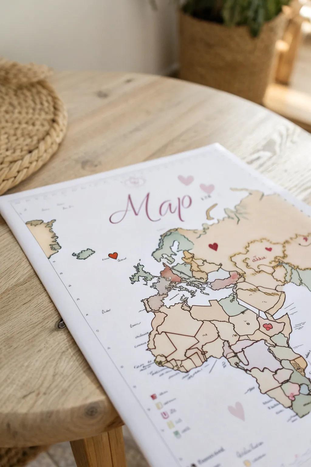 Chart your love journey with a handcrafted map that captures special moments. 🌍❤️#LoveMap #ScandiBoho