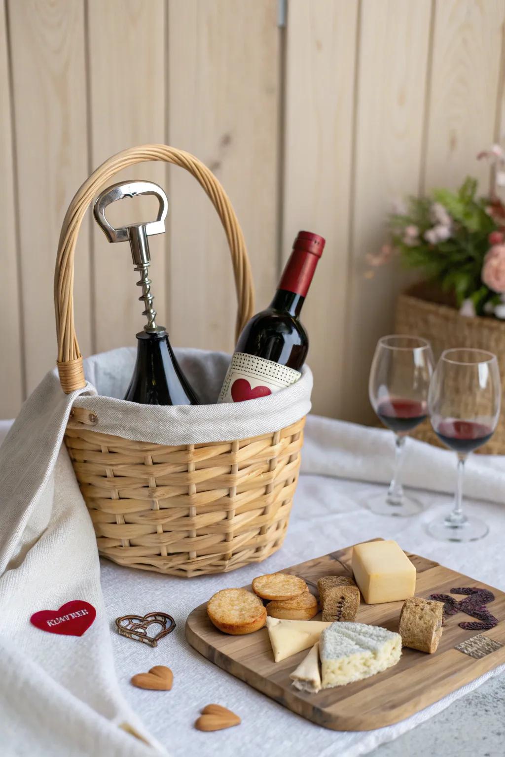 Elevate your evening with a touch of elegance: the perfect basket for a romantic wine & cheese affair. 🍷🧀