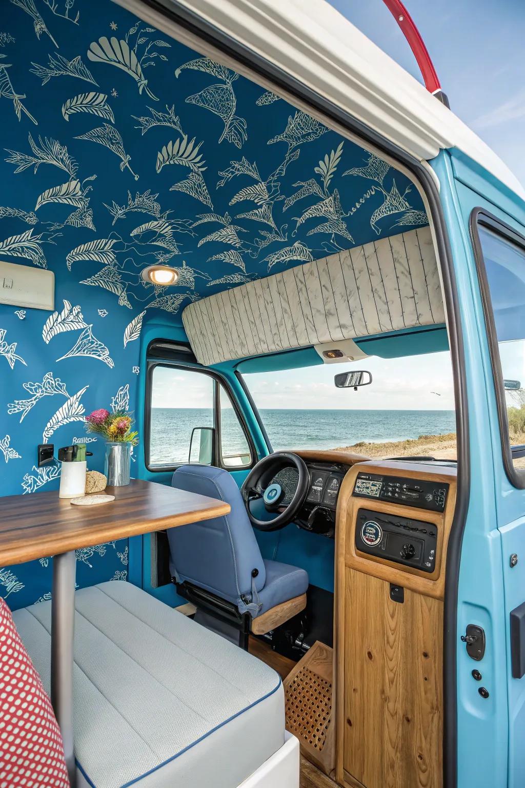 Transform your van into a seaside sanctuary with artful design and bold colors.
