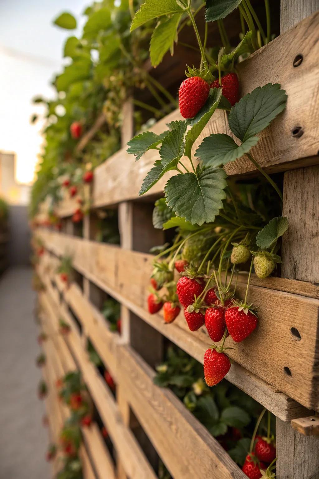 Harvest fresh strawberries from your very own vertical pallet garden—where craftsmanship meets nature.