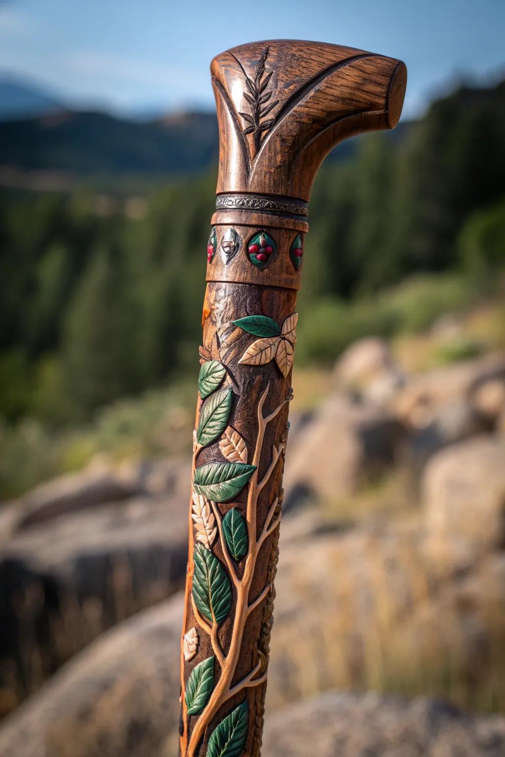 Embrace Nature's Craft: A walking stick that tells a story through its textures.