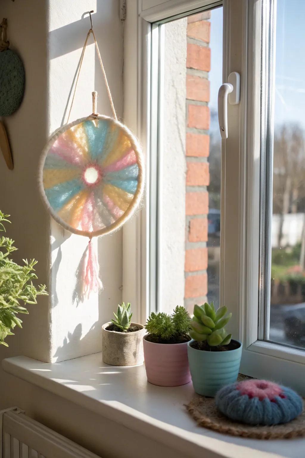 Illuminate your space with the radiant charm of felted sun catchers, where craftsmanship meets natural beauty.