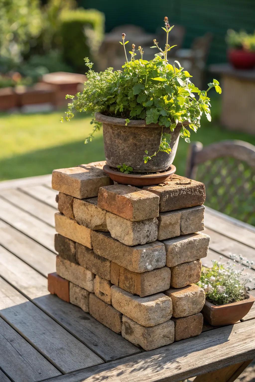 Transform your garden table with a striking paver centerpiece, where craftsmanship meets nature.